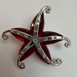 SWAROVSKI VINTAGE AUSTRIAN CRYSTAL RED STARFISH BROOCH